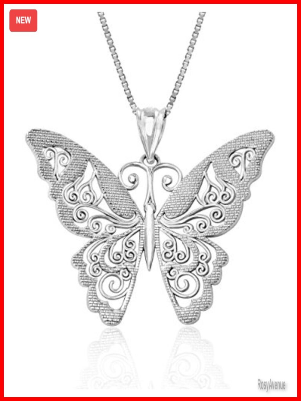 Sterling Silver Filigree Butterfly Pendant Necklace with 18" Box Chain
